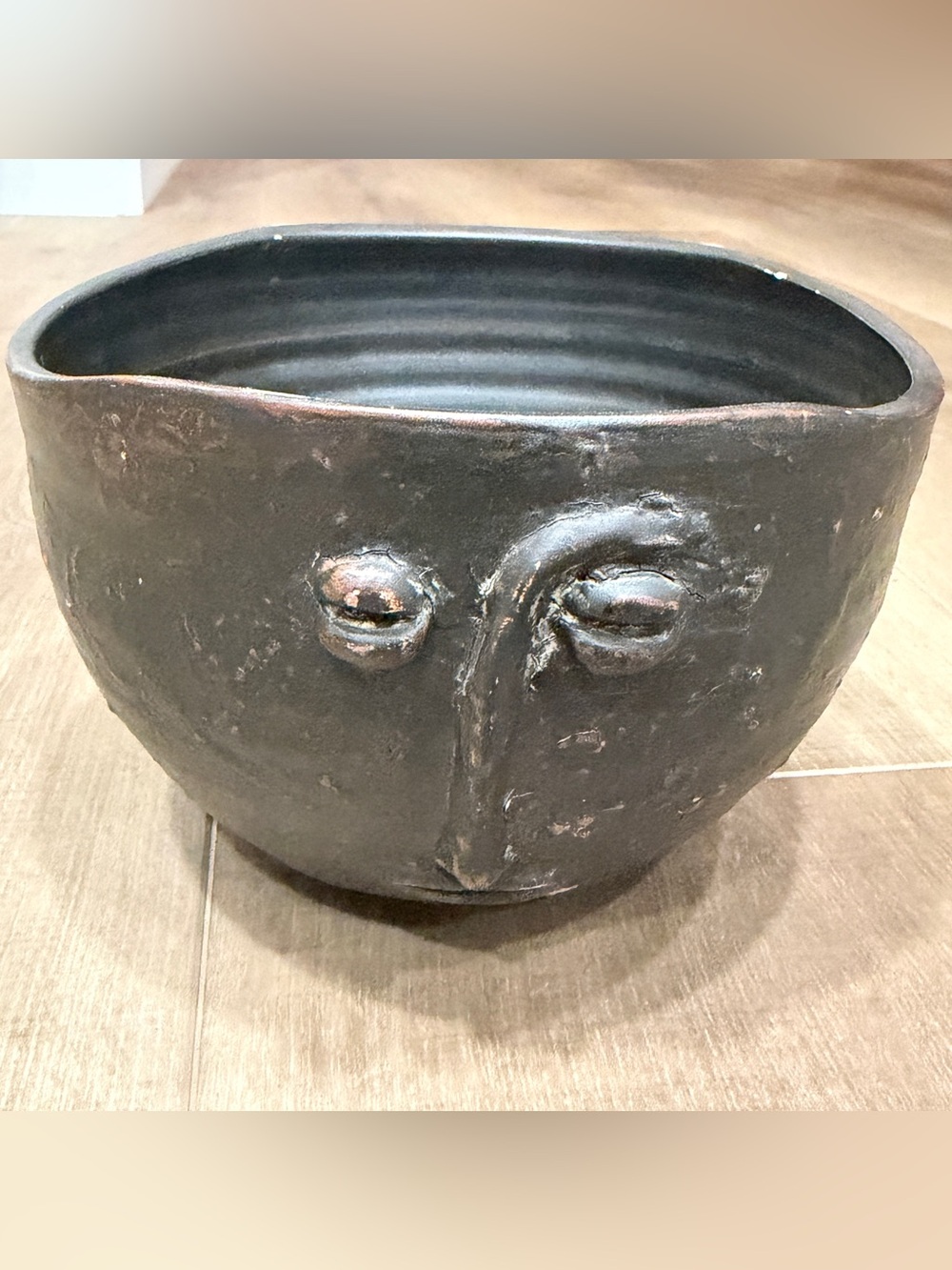 Weston Priory Monk Handmade Face Vessel Planter Black Rustic Art Pottery Signed